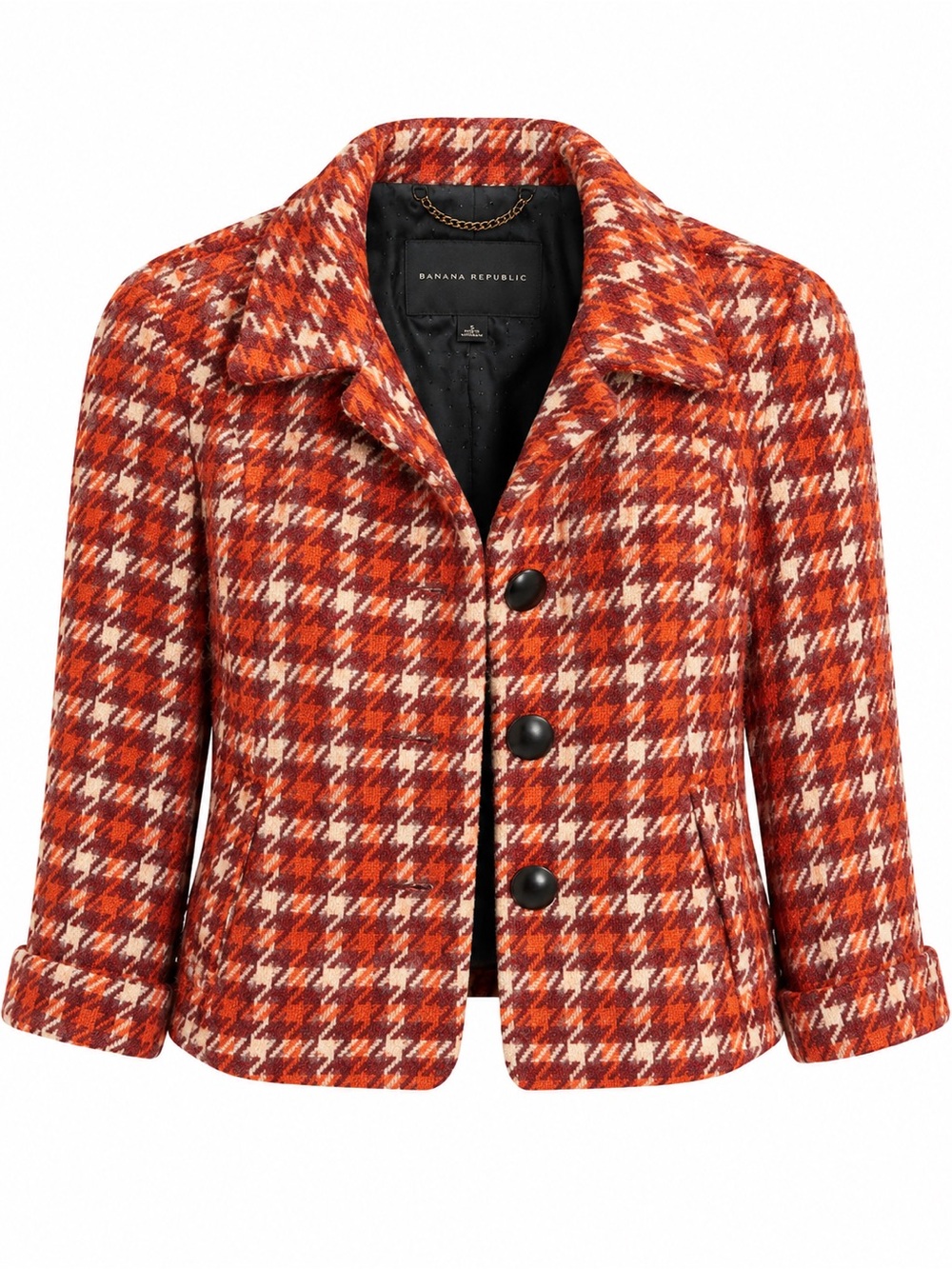 Banana Republic Wool Blend Plaid Cropped Jacket S Orange Burgundy